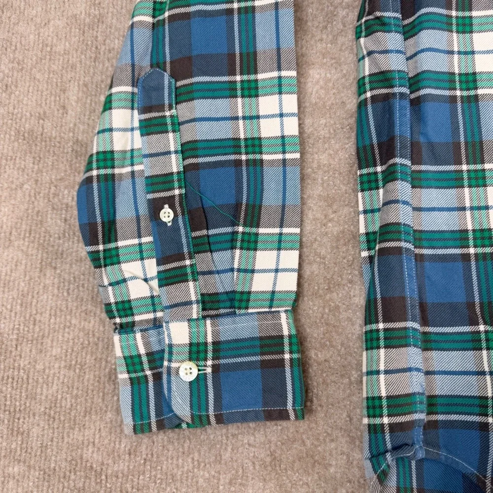 Vintage J Crew‎ Tailored Woven Shirts Blue Green Plaid Cotton Button Up Size L